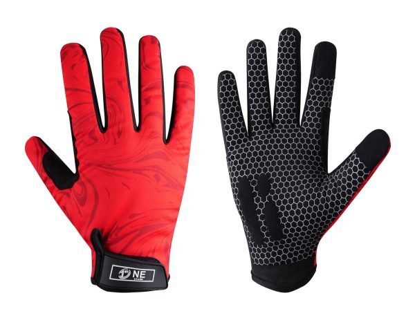 Professional Athletic MTB Gloves - Red Mountain Biker Gloves with Mesh Palm Design