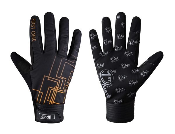 Mountain Bike Gloves - Black Full Finger Winter Gloves with Printed Design