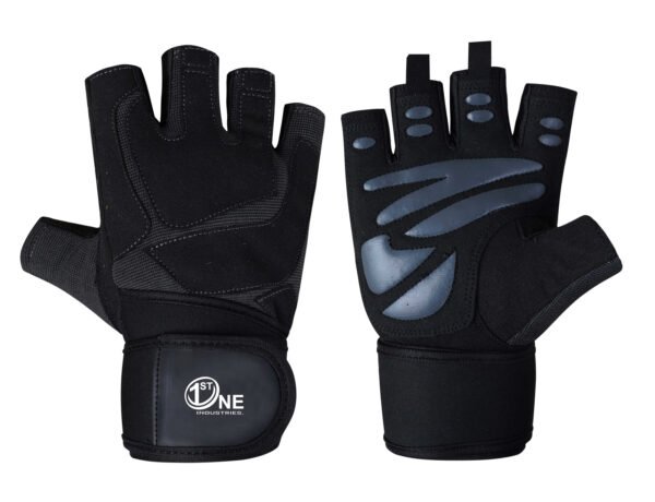 Trending Half Finger Fitness Gloves – Black Color with Rubber Grip Palm Protection & Wrist Support