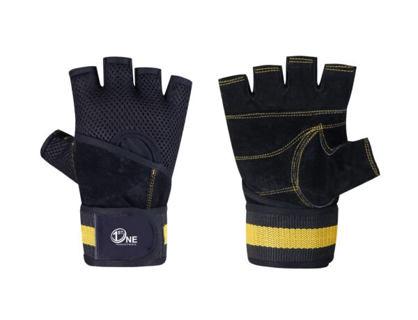 Matt Black Fitness Gloves – Soft Fabric with Yellow Velcro Stripe for Enhanced Comfort & Secure Fit